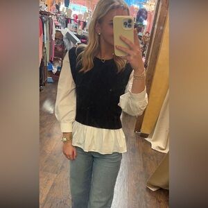 Women's Black and White Layered Sweater Top